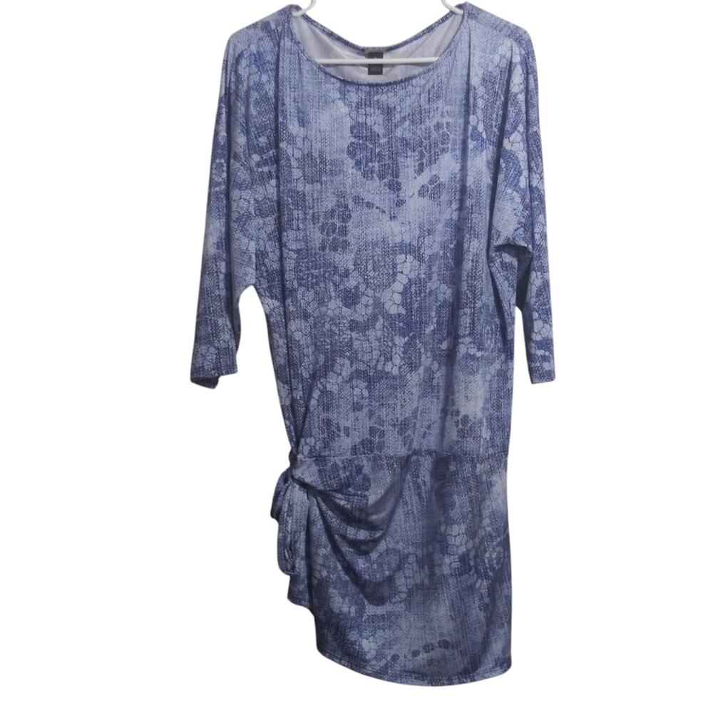 Chicos Black Label Blue Side Tie Drop Shoulder Tunic Top Womens Size 2 US Large